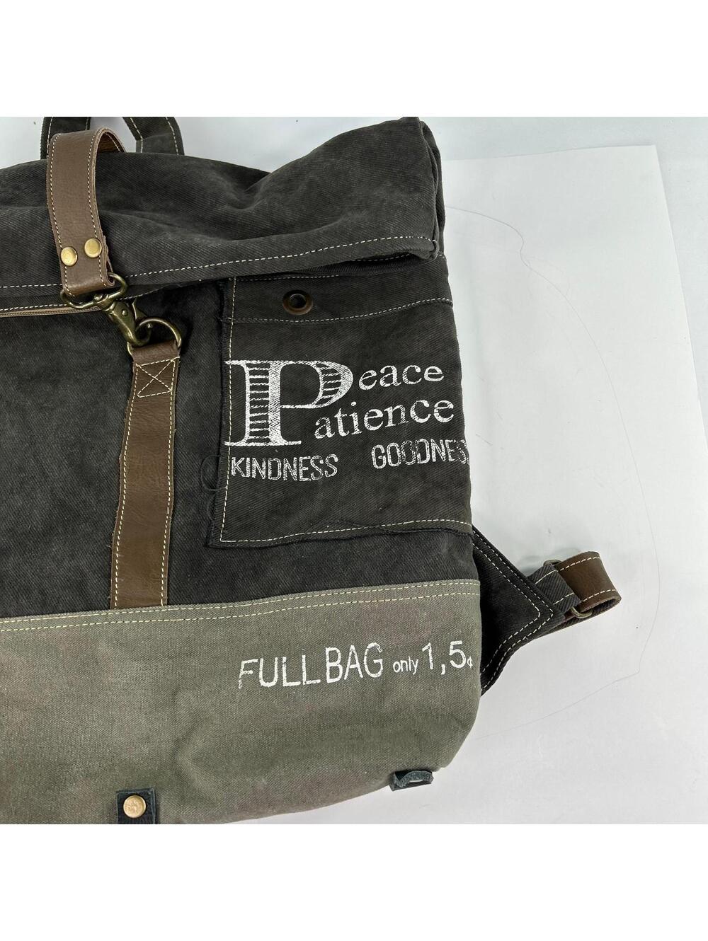 Peace & Patience Canvas Purse Large Backpack Black Foldover Bags - Picture 11 of 13